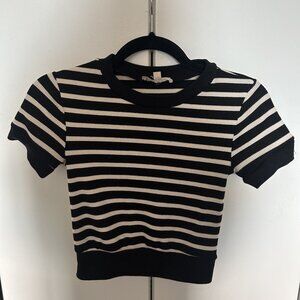 Black and White Striped Crop Tee